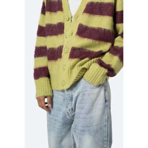 Cardigan en mohair rayé vert/marron et rose, coupe classique - Product Image 2