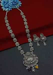 ชุดสร้อยคอยาวสีเงินสีดำสำหรับผู้หญิงและเด็กผู้หญิงชุดสร้อยคอแฟชั่นดีไซน์ใหม่ล่าสุดสำหรับผู้หญิงและเด็กผู้หญิง - Product Image 5