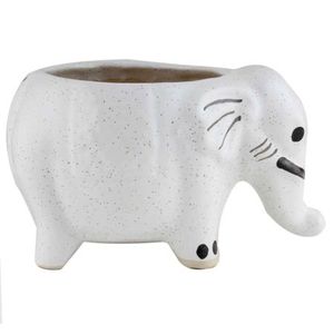 Maceta de elefante redonda hecha a mano de cerámica blanca, maceta de flores, decoración del hogar, CP-67 de 7,50 pulgadas - Product Image 3