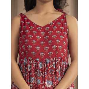 Vestido Boho Chic de Algodón Mulmul con Estampado a Mano, Color Granate, Tirantes Ajustables, Tallas XS-XXL, Transpirable, Cintura Natural, Ideal para Salir de Noche - Product Image 2