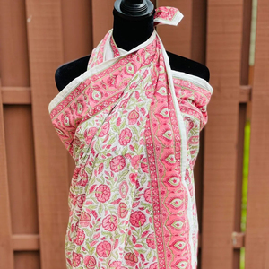 Block Print Cotton Bandana <b>Beach</b> <b>Wrap</b> Skirt Scarf Pareo Bikini Cover-Up Floral Swimwear Coverup Quick Dry Summer - Product Image 5