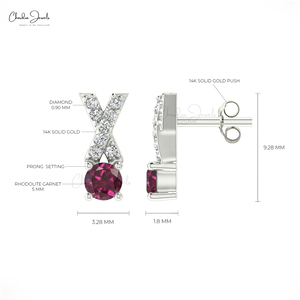 Hallmarked Fine Jewelry 14K oro granate rodolita Cruz Stud 0,90mm corte redondo diamante Pave Set pendientes joyería personalizada disponible - Product Image 4