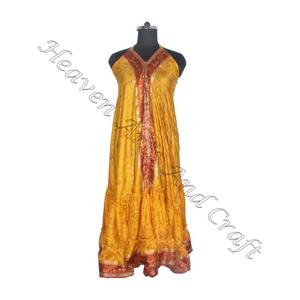 SD003 femmes été Boho Hippie Vintage soie licou robe recyclé Saree longue robe de soirée pour les filles - Product Image 1