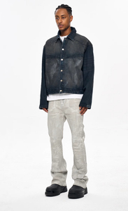 Chaqueta Vaquera Corta para Hombre, Lavada y Personalizada, con Decoración de Botones Cepillados a Mano, Estilo Urbano para Salidas Informales - Product Image 6