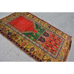 Turkish 4.6x7.6 ft Rug, Vintage Rug, <b>Red</b> Floral <b>Wool</b> Rug - Product Image 4
