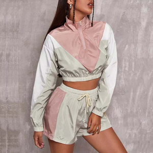 Ensemble survêtement femme en nylon de haute qualité, décontracté, uni, long, avec demi-fermeture éclair - Product Image 5