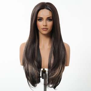 DWY Frontal Lace Layered Mixed <b>Brown</b> <b>Wig</b> Natural Synthetic with Transparent Lace Color Mixed <b>Brown</b> - Product Image 4