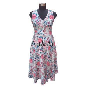 เดรสแม็กซี่พิมพ์ลายดอกไม้หลากสีงานปาร์ตี้ผ้าฝ้ายแขนกุดแฟชั่นชุดวินเทจสำหรับผู้หญิง - Product Image 1