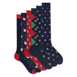 Chaussettes Jacquard en Coton Sportives Quotidiennes pour Hommes, Lot de 6 Paires à Motifs Festifs, Taille Unique, Boîte Cadeau, avec Logo au Bas, Idéales pour l'Hiver - Product Image 6
