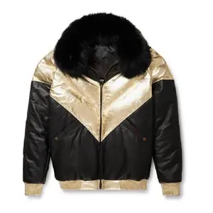 Nouvel arrivage de blouson d'aviateur en cuir de mouton avec col en fourrure de renard pour homme