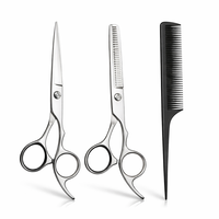 Ensemble professionnel de ciseaux de coiffure en acier inoxydable, à manche long, pour droitiers, ciseaux à effiler, ciseaux de barbier et peigne