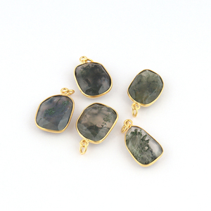 Conector de bisel de ágata de musgo Natural, conector colgante de fianza única, colgante de dijes diy para fabricación de joyas - Product Image 3