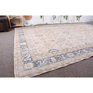 พรมวินเทจตุรกีขนาดใหญ่พิเศษ 8.1x11.9 ฟุต สีเบจผสมสีน้ำเงินลายปะติดทำจากขนสัตว์ - Product Image 3