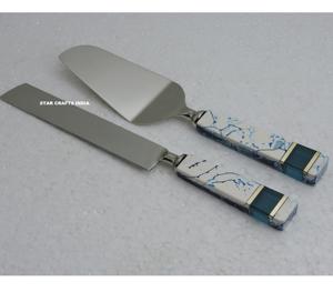 Mango de madera Herramienta para pastel de bodas Cubiertos Cuchillo de servidor de pastel de acero inoxidable y juego de servidor Accesorios de cocina - Product Image 3