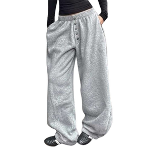 Pantalon de jogging gris clair personnalisé avec bouton sur le devant pour hommes, pantalon de survêtement en molleton lourd à jambes larges, coupe décontractée, streetwear en coton - Product Image 1