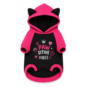 เสื้อฮู้ดลายหูแมวสีชมพู-ดำ WATZY SPORTS สำหรับสัตว์เลี้ยง พร้อมลายพิมพ์ Paw Positive Vibes เสื้อผ้าสุนัขแบบ unisex - Product Image 2