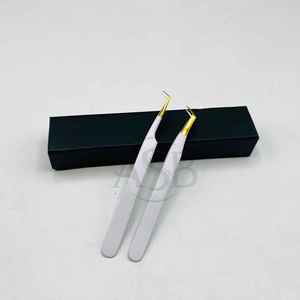 Pince à cils professionnelle en acier inoxydable 90 65 degrés ton or blanc forte adhérence pince à cils en fibre pointue durable - Product Image 2