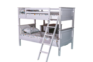 Lit superposé moderne en bois massif blanc avec accents en bois de caoutchouc extensible pour la maison, l'appartement ou l'hôtel - Product Image 1