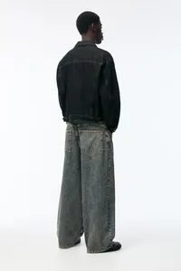 Jeans Holgados Azul Claro para Hombre con Logotipo Personalizado OEM, 100% Algodón, Pantalones de Pierna Ancha, Estampado, Cierre Oscuro, Lavado, Estilo Urbano, Talla Grande - Product Image 3