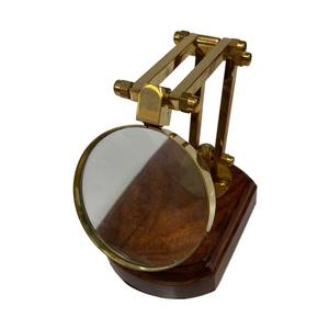 Antiqued Brass Desktop <b>Magnifier</b> on Solid Wood Base, Antique Vintage Reproduction, Antique Style Office Decor - Product Image 2