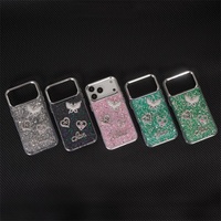 Coque de téléphone OEM scintillante effet sable mouvant avec strass papillon pour iPhone 12 13 14 15 16 17 Pro Max
