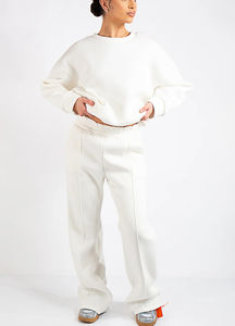 Alta calidad 100% algodón Mujer Invierno 2 piezas de gran tamaño gota hombro polar sudadera holgada pantalones de chándal ropa de calle transpirable - Product Image 3