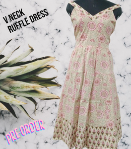 Robe maxi pour femme, col en V à volants, matière en coton doux, sans manches, pour les fêtes, les dîners et les événements - Product Image 3