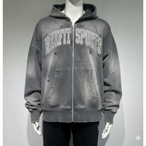 Sudadera con Capucha de Forro Polar con Cremallera Completa y Bordado Desgastado de Rexfit Sports para Hombre |   Sudadera con Capucha Informal para Ropa Urbana - Product Image 2