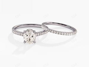 Bague de fiançailles en or de forme ovale certifiée GRA Bague en moissanite pour fille Bague de mariage en diamant demi éternité Ensemble de bagues de mariée simples - Product Image 5