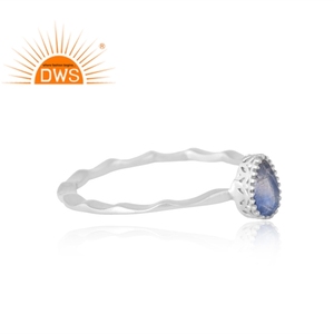 Anillo de plata de ley con piedra de cianita natural, diseño personalizado, joyería moderna para mujer, regalo para ella. - Product Image 4