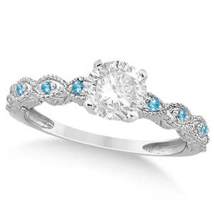Conjunto de Joyería Nupcial Vintage de Oro Blanco de 18K con Diamante de 0.95ct y Topacio Azul, Estilo Clásico para Fiesta de Compromiso, Chapado en Oro Rosa y Platino - Product Image 1