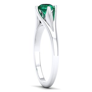 Anillos de Compromiso Solitario de Plata de Ley 925 con Gema de Esmeralda de Corte Brillante Redondo de 0.5 Quilates de REYES Manufacturer - Product Image 3