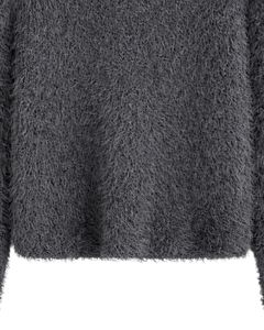 Customized <b>Womens</b> Charcoal Gray Fuzzy Knit Sweater Long Sleeve Soft <b>Warm</b> Winter Pullover Cozy Textured Casual Fashion <b>Top</b> - Product Image 6