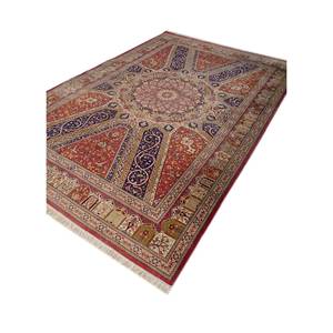Tapis en soie noué à la main Gulmarg bleu avec motif médaillon pour usage domestique - Pae-5864 - Product Image 2