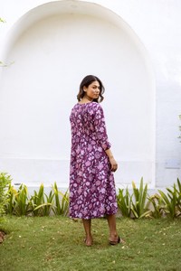 Vestido Bohemio de Morera Hecho a Mano, Estampado a Mano con Bloques, Algodón Casual, Informal, de Algodón Puro con Estampado Floral - Product Image 5