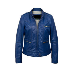 Chaqueta de cuero genuino para mujer Cuero de oveja con cremallera brillante Chaqueta de mujer transpirable con estilo - Product Image 1