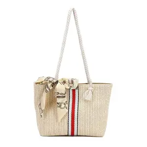 Bolso de playa de paja de verano de diseñador de lujo grande, bolsos de hombro de compras tejidos, bolsos de mano de mujer