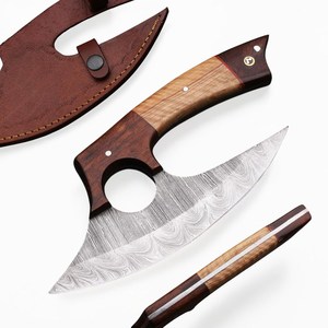 Couteau Ulu artisanal en acier Damas, manche en bois de rose, lame affûtée de 5 pouces, finition satinée, style industriel, couteau de cuisine pour légumes - Product Image 1