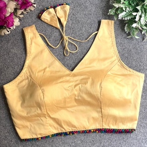 Plain Beautiful Colorful Moti Work Blusa con cuello en V de encaje Heavy Banarasi Silk Mangas de 10 pulgadas unidas a la moda para bodas - Product Image 1