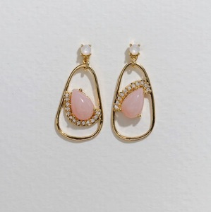 S925 14K Gold Plated Chunky Natural White Moonstone Pink Opal Cubic Zirconia Earring Customizable for Retail OEM ODM - Product Image 1
