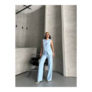 Vestito alla moda da donna con bottoni e pantaloni con dettagli in alto e in basso a due pezzi - Product Image 6