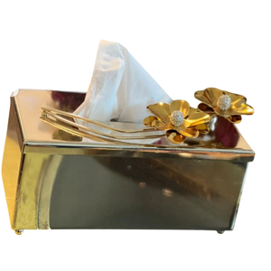 Handcrafted Premium Modern Rectangle Shape Gold Metal Eco-friendly Tissue <b>Storage</b> <b>Box</b> Exclusive Quality <b>Floral</b> Accent Hotel - Product Image 5