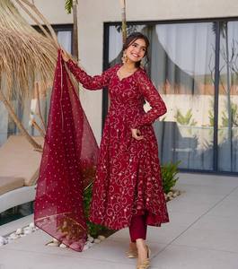 Vestido de Diseñador con Dupatta, Tela de Georgette Sintética Pesada con Bordado y Lentejuelas, para Fiestas y Bodas, Reversible, Zain Exports - Product Image 4