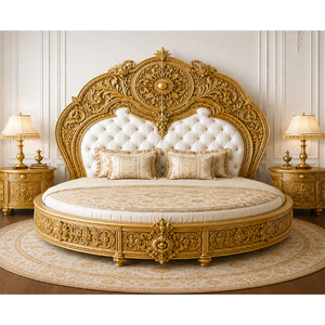 Achetez des meubles de chambre à coucher de style Maharaja à prix abordables. Ensemble de chambre à coucher en teck artisanal de style turc avec finition or blanc. - Product Image 3