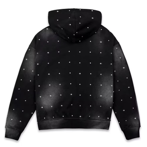Sweat à capuche lourd de haute qualité sweat-shirt personnalisé avec broderie strass automne lavé à l'acide délavé strass à capuche - Product Image 5