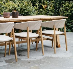 Moana chaise de salle à manger en bois de teck et rotin blanc en osier adapté pour l'extérieur ou l'intérieur. - Product Image 4