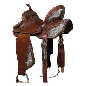 Silla de Montar Premium con Diseño Floral Occidental, Color Marrón, Cuero DD con Tachuelas y Conchos Blancos, Asiento Acolchado, Artículos de Equitación, Gran Venta - Product Image 2