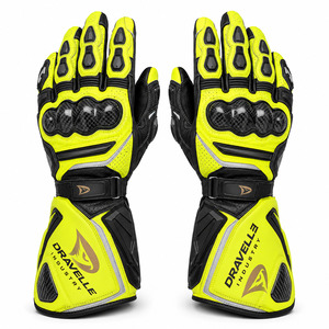 Dravelle Industry Leather Racing Gloves Full Finger Breathable Adjustable Wrist <b>Strap</b> Unisex Riding - Product Image 1