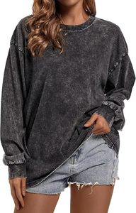 Best Quality Women's Winter Long Sleeve Acid Wash Sweatshirt Waterproof Windproof Breathable <b>Fleece</b> Eco-Friendly Customizable - Product Image 4