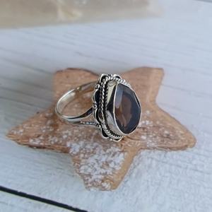 925 Sterling Silver Fine Work <b>Ring</b> with Natural Smoky <b>Quartz</b> Gemstone Classic Vintage Jewelry for Wedding Anniversary & Parties - Product Image 3